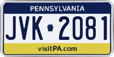PA license plate JVK2081