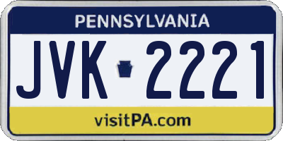 PA license plate JVK2221