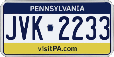 PA license plate JVK2233