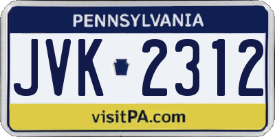 PA license plate JVK2312