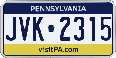 PA license plate JVK2315