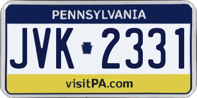 PA license plate JVK2331