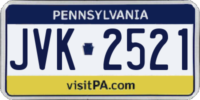 PA license plate JVK2521
