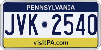 PA license plate JVK2540
