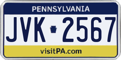 PA license plate JVK2567