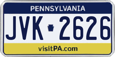 PA license plate JVK2626