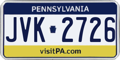 PA license plate JVK2726