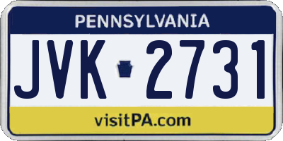 PA license plate JVK2731
