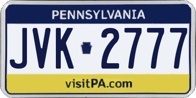 PA license plate JVK2777