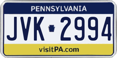 PA license plate JVK2994