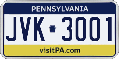 PA license plate JVK3001