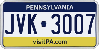 PA license plate JVK3007