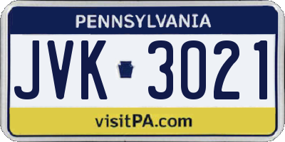 PA license plate JVK3021
