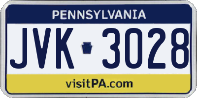 PA license plate JVK3028