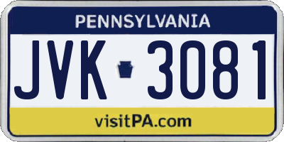 PA license plate JVK3081