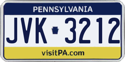 PA license plate JVK3212