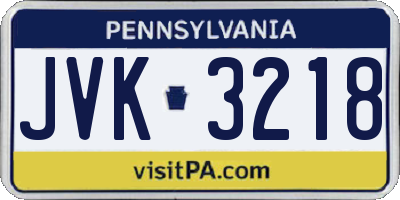 PA license plate JVK3218