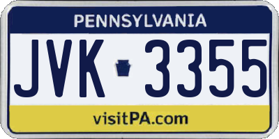 PA license plate JVK3355
