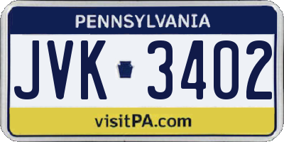 PA license plate JVK3402