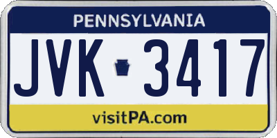 PA license plate JVK3417