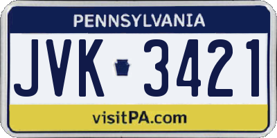 PA license plate JVK3421