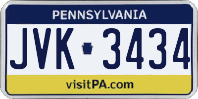 PA license plate JVK3434