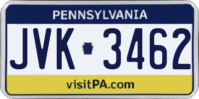 PA license plate JVK3462