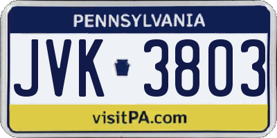 PA license plate JVK3803