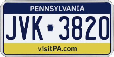 PA license plate JVK3820