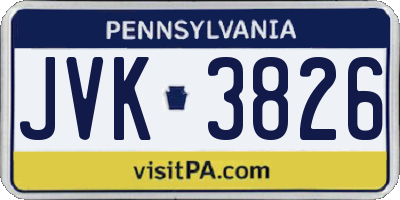 PA license plate JVK3826