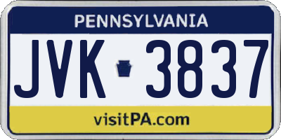 PA license plate JVK3837