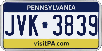 PA license plate JVK3839