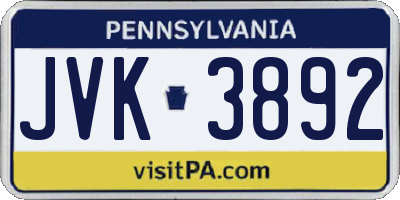 PA license plate JVK3892