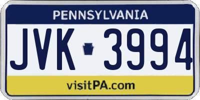 PA license plate JVK3994