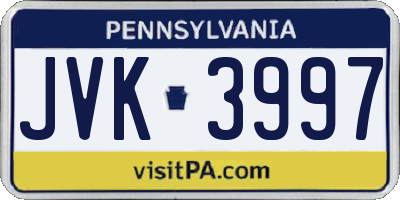 PA license plate JVK3997