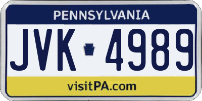 PA license plate JVK4989