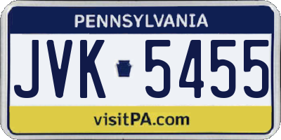 PA license plate JVK5455