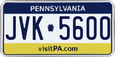 PA license plate JVK5600