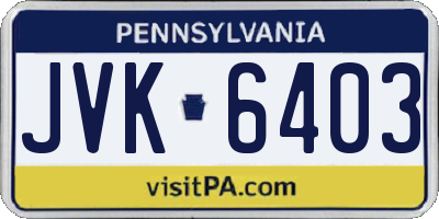 PA license plate JVK6403