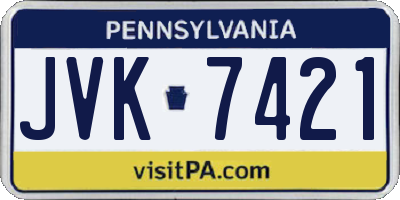 PA license plate JVK7421