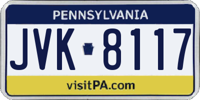 PA license plate JVK8117