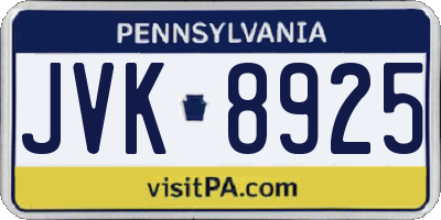 PA license plate JVK8925