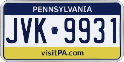 PA license plate JVK9931