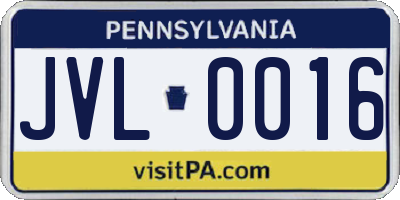 PA license plate JVL0016