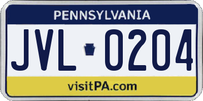 PA license plate JVL0204