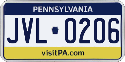 PA license plate JVL0206