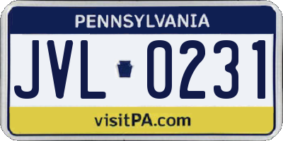PA license plate JVL0231