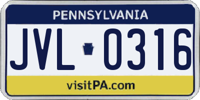 PA license plate JVL0316