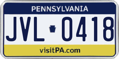 PA license plate JVL0418