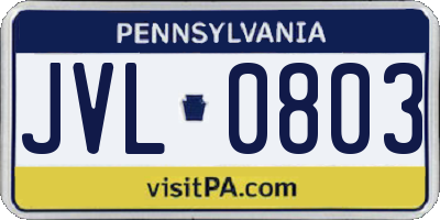 PA license plate JVL0803